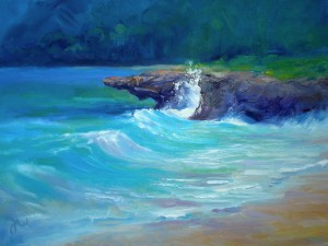 Pounders Beach oil painting