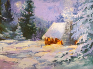 Wawona Snowy Cabin Original Oil Painting by Jeri McDonald