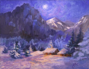 Yosemite Snowy Night Original Oil Painting by Jeri McDonald